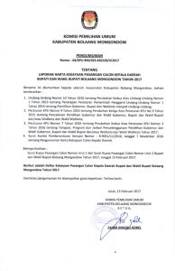 Laporan Harta Kekayaan Pasangan Calon Kepala Daerah Bupati dan Wakil Bupati Bolaang Mongondow Tahun 2017