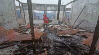 Kondisi salah satu bangunan di mapolres Kotamobagu yang terbakar (Foto Gerry)