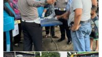 Polres labuhanbatu saat melaksnakan tes urin bagi sejumlah sopir bus. (FOTO : Airul)