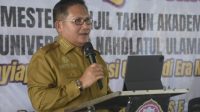 Wali Kota Gorontalo Marten Taha saat memberikan Kuliah Umum bagi Mahasiswa UnuGo. (Foto : Gean Bagit)