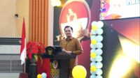 Wakil Wali Kota Gorontalo, Ryan Kono saat memberikan sambutan pada Peringatan Hari Keluarga Nasional (HARGANAS) ke-30 tingkat Kota Gorontalo. Selasa, (5/09/2023). (Foto : Humas Istimewa)