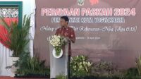 Penjabat Wali Kota Yogyakarta Singgih Raharjo saat memberikan sambutan dalam Perayaan Paskah Pemkot Yogyakarta tahun 2024.