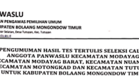 Bawaslu Boltim Umumkan 23 Nama Calon Anggota Panwascam ang Lulus Seleksi Tes Tertulis, Ini Nama – Nama Mereka