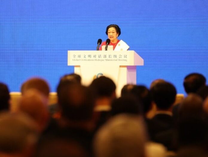 Presiden Kelima RI dan Ketua Umum PDI Perjuangan Megawati Soekarnoputri pada Forum Dialog Internasional Peradaban Beijing. (Istimewa)
