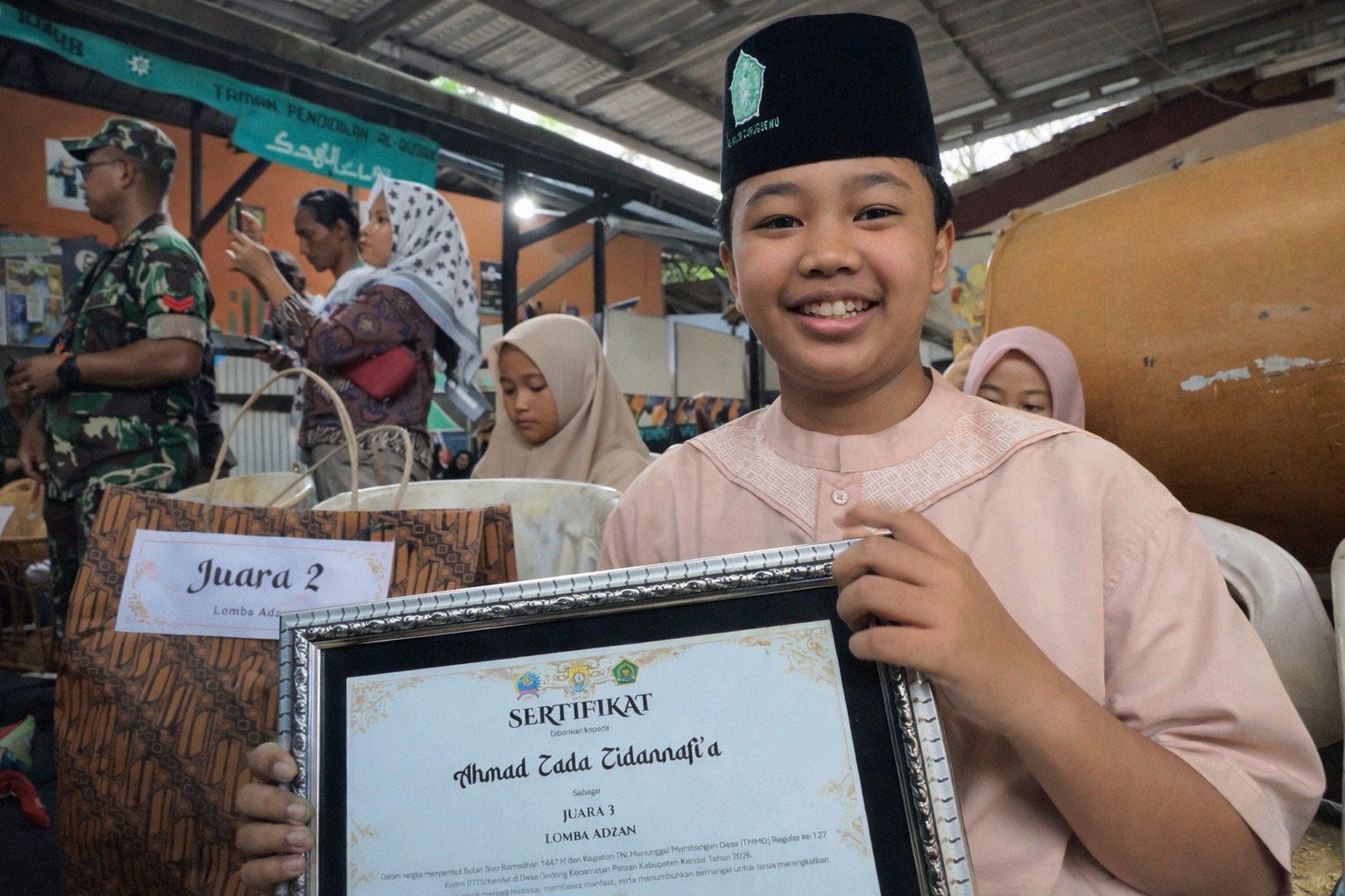 Senyum Bahagia Peserta Lomba Adzan Warnai Festival TPQ TMMD Reguler Ke-127 Kodim 0715/Kendal